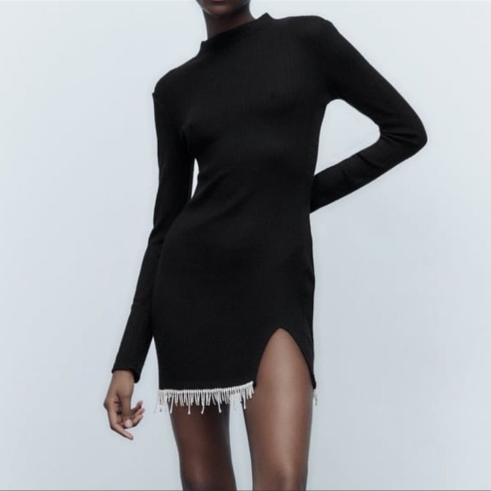 Zara Jewel Hem Black Mini Dress